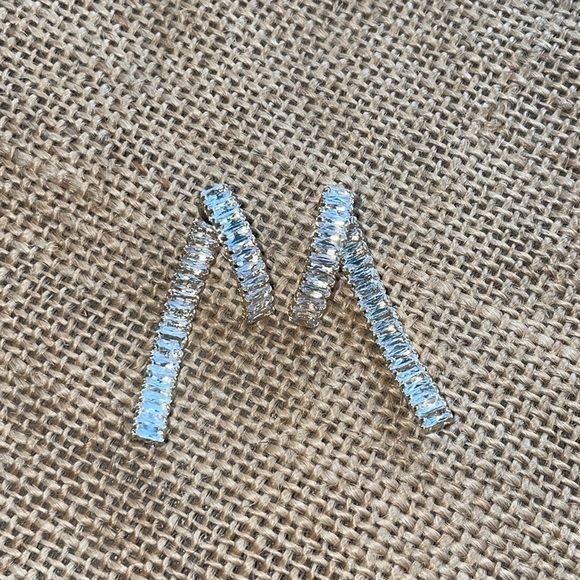 925 Sterling Silver Gold Plated Baguette Earrings Geometric Zircon Earrings - Picture 6 of 15